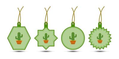 Set of Cactus tags with cord vector