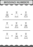 Missing number with Erlenmeyer Flask. Worksheet for kids vector