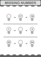 Missing number with Bulb. Worksheet for kids vector