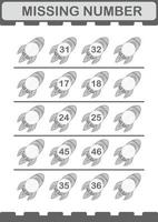 Missing number with Rocket. Worksheet for kids vector