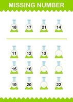 Missing number with Erlenmeyer Flask. Worksheet for kids vector