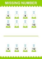 Missing number with Erlenmeyer Flask. Worksheet for kids vector