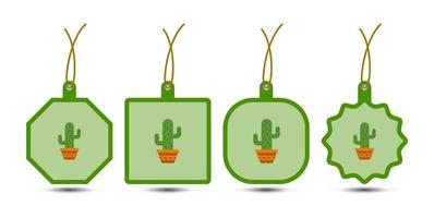 Set of Cactus tags with cord vector