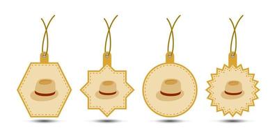 Set of Fedora Hat tags with cord vector