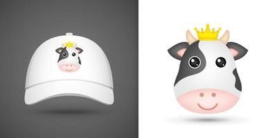 Cow head on white baseball cap vector