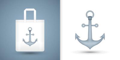 Anchor on white tote bag. Vector illustration