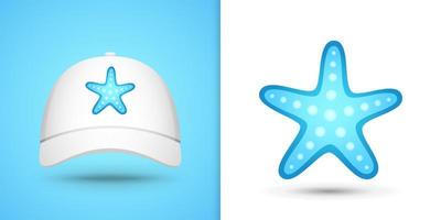 Starfish on white baseball cap. Vector illustration