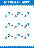 Missing number with Pen. Worksheet for kids vector