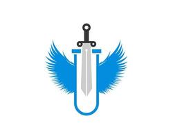 Bottle laboratory with wing and sword inside vector