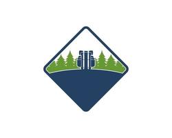 Square shape with backpack and forest inside vector