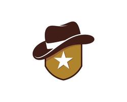 Shield and star with cowboy hat logo vector