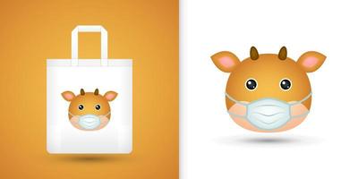 Deer head on white tote bag vector