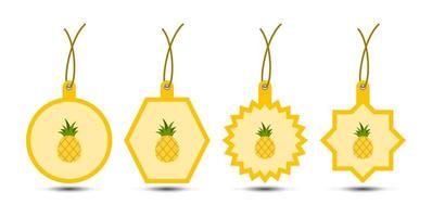 Set of Pineapple tags with cord vector