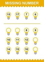 Missing number with Bulb. Worksheet for kids vector