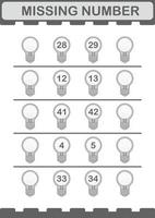 Missing number with Bulb. Worksheet for kids vector