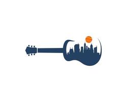 Guitar with city building in the middle vector