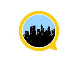 Bubble chat with city silhouette inside vector