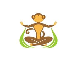 Monkey yoga with green nature leaf inside vector