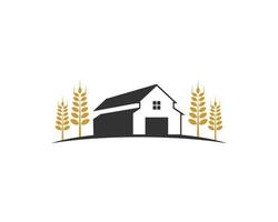 Ranch silhouette with golden wheat beside vector