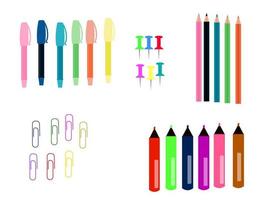 school stationery for successful study pens felt-tip pens pencils. paper clip buttons vector