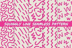 Set of squiggly wiggly lines geometric pink shape seamless vector pattern collection