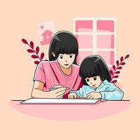 madre enseña a su hija a reconocer colores ilustración vectorial descarga gratuita vector