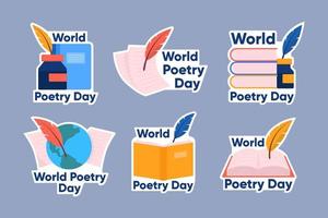 World Poetry Day Stickers Collection Set vector