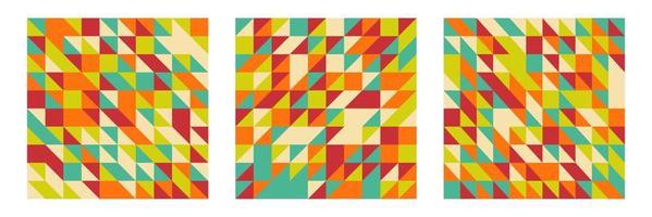 conjunto de pancartas geométricas de mediados de siglo. fondos coloridos en estilo retro con formas triangulares y rectangulares vector