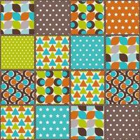 Mid century modern patchwork pattern. Quilt design from stitched squares. Colorful background for bedding, tablecloth, oilcloth or other textile design in retro style vector