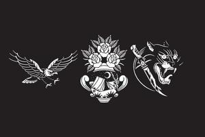 diseño vectorial águila blanca y negra, flor y cabeza conjunto de pantera negra