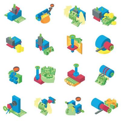 Metal extraction icons set, isometric style