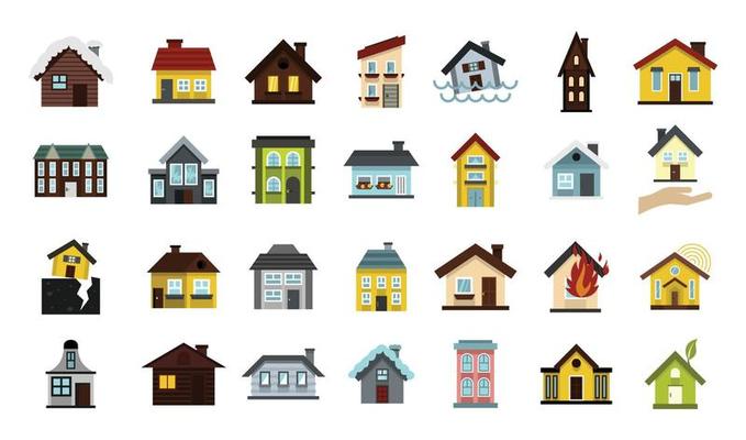 House icon set, flat style