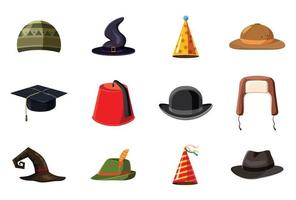 Hat icon set, cartoon style vector