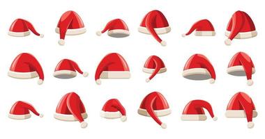 Santa hat icon set, cartoon style vector