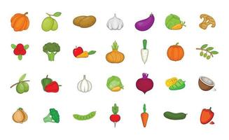 Vegetables icon set, cartoon style vector