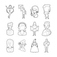 Woman silhouette icon set, outline style vector