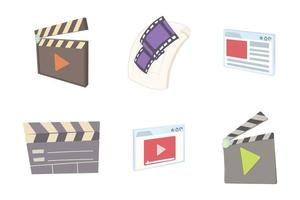 Video file icon set, cartoon style vector