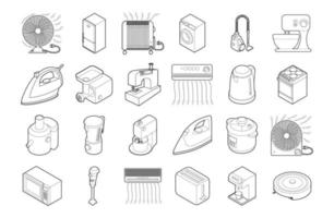 Home appliances icon set, outline style vector