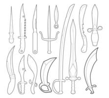 Sword icon set, outline style vector