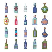 conjunto de iconos de botella de alcohol, estilo de dibujos animados