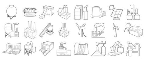 Factory icon set, outline style vector