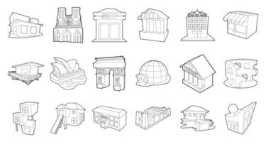 Building icon set, outline style vector