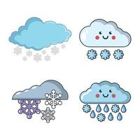 Snow cloud icon set, cartoon style vector
