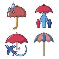 Umbrella icon set, cartoon style vector