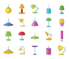conjunto de iconos de lámpara, estilo de dibujos animados