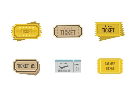 Ticket icon set, flat style