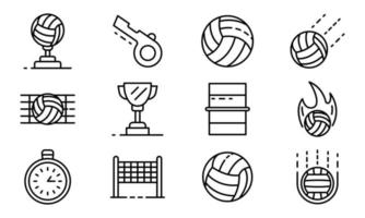 conjunto de iconos de voleibol, estilo de contorno vector
