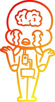 warm gradient line drawing cartoon big brain alien crying