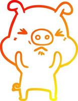 warm gradient line drawing cartoon angry pig vector