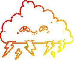 warm gradient line drawing cartoon thundercloud vector